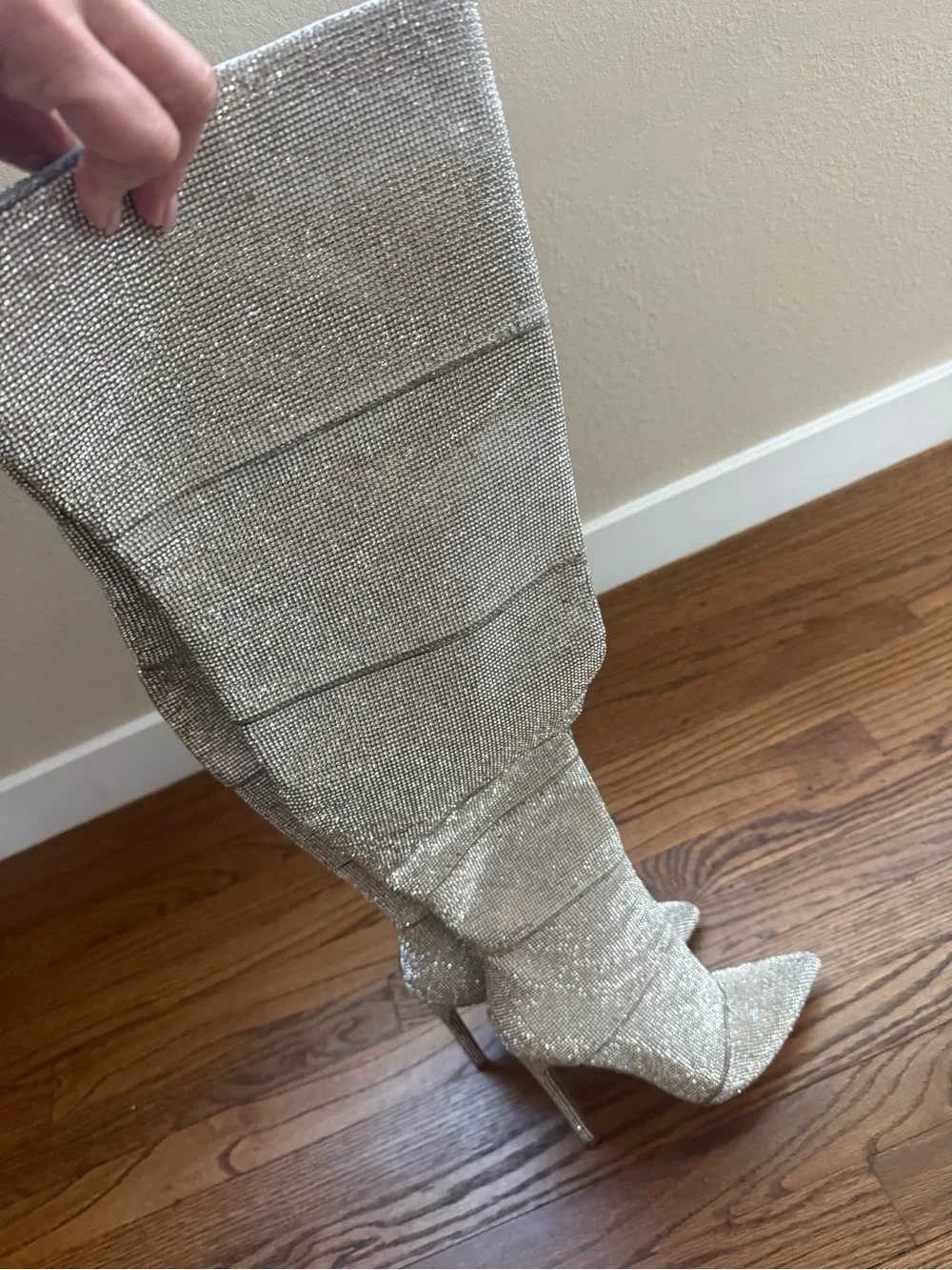 Steve Madden Silver Glitter Over-the-Knee Stiletto Boots